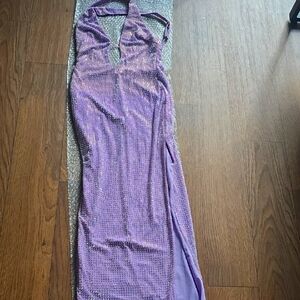 Purple Sequin Halter Dress